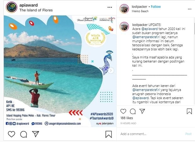  Duh, Kemenparekraf Dituding Comot Konten Travel Influencer Tanpa Izin. (Instagram/@lostpacker)