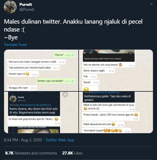 Ayah Ribet saat Dimintai Uang, Twitternya Dibongkar Anak, Isinya Bikin Syok. (twitter.com/Purwit)