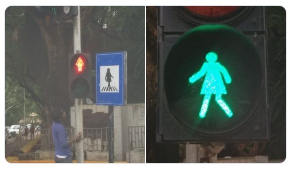 Mumbai Pakai Ikon Perempuan di Lampu Pejalan Kaki. (Twitter/AUThackeray)