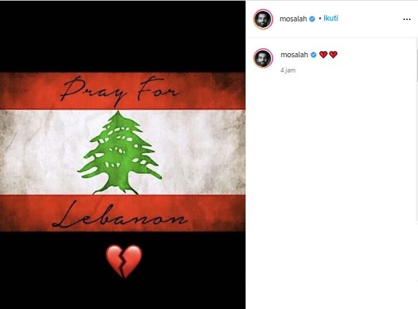 Mohamed Salah ikut berduka atas ledakan di Lebanon. (Instagram/@mosalah).