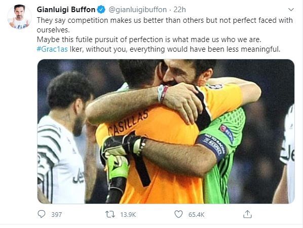 Pesan romantis Gianluigi Buffon dan Iker Casillas. (Twitter/@gianluigibuffon)