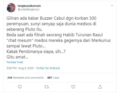 Tengku Zulkarnain membandingkan kasus Bambang Arianto dan Habib Rizieq (Twitter)