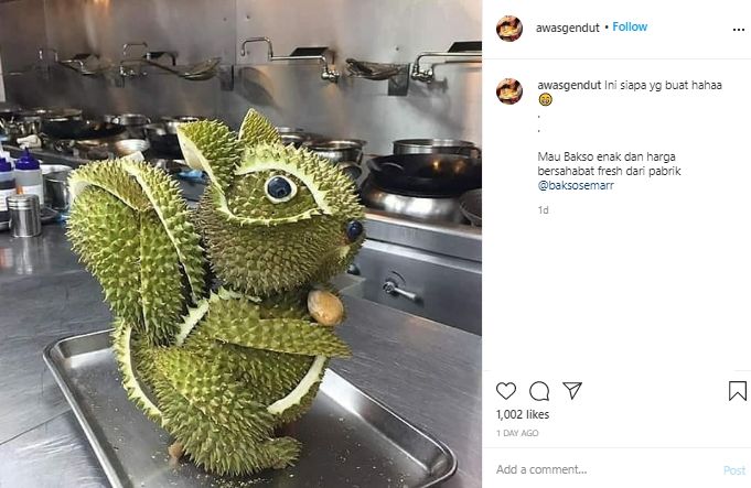  Geli tapi Menggemaskan, Ada Orang Sulap Kulit Durian Jadi Berbentuk Tupai. (Instagram/@awasgendut)