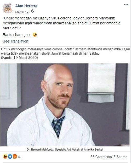 Cek Fakta, konten yang mengklaim himbauan Dokter Bernard Mahfoudz (Turnbackhoax.id)