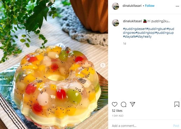 Ilustrasi puding buah segar. (Instagram/@dinalukitasari)