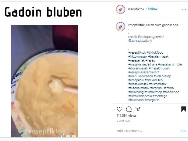 Makan Margarin Bak Camilan, Aksi Wanita Ini Bikin Warganet Tepuk Jidat. (Instagram/@reseptiktok)