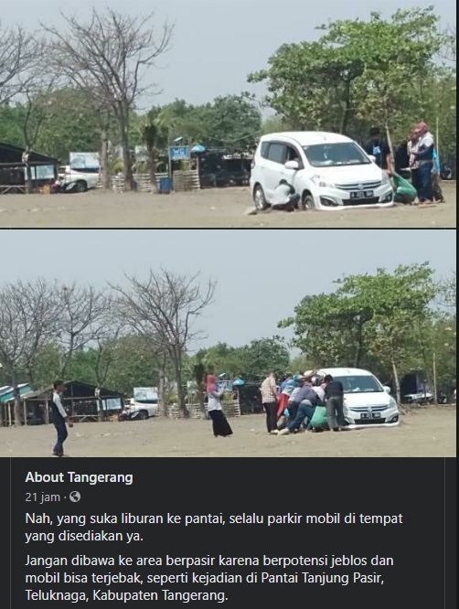 Suzuki Ertiga terjebak di pantai. (Facebook/About Tangerang)