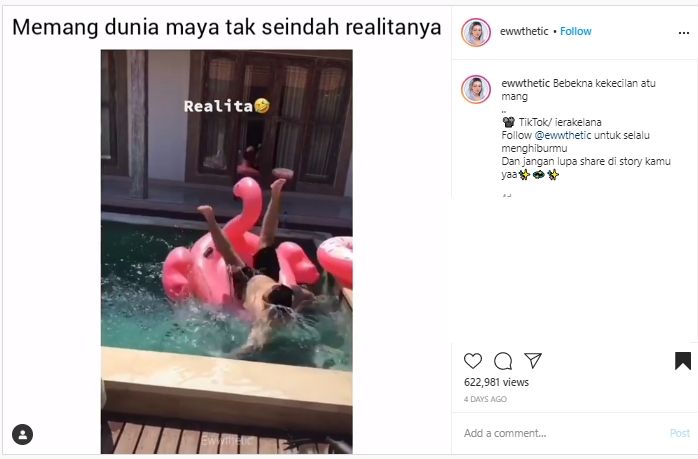 Batal Instagramable, Begini Ternyata Sulitnya Naik Floaty di Kolam Renang. (Instagram/@ewwthetic)