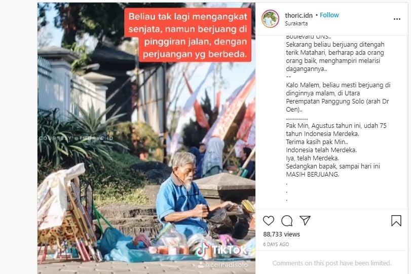 Pak Min, pejuang dari Solo. (Instagram/@thoric.idn)