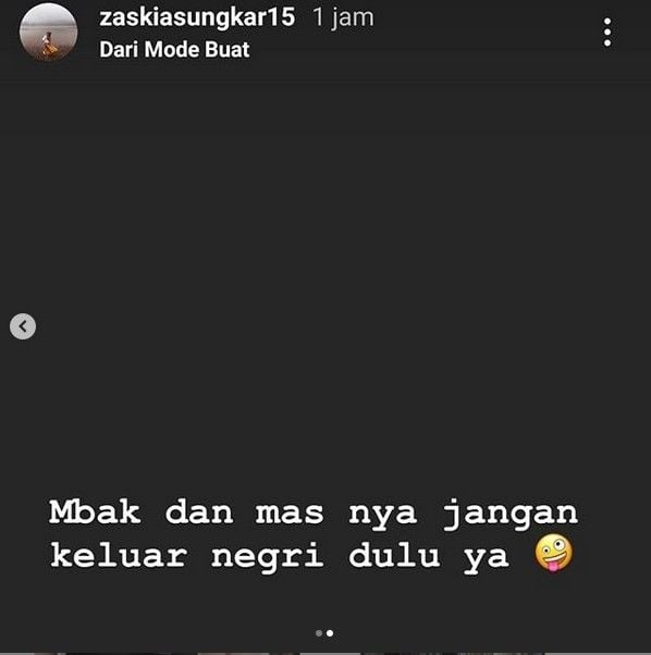 Unggahan Zaskia Sungkar yang diduga untuk meledek Medina Zein dan Lukman Azhari. [Instagram]