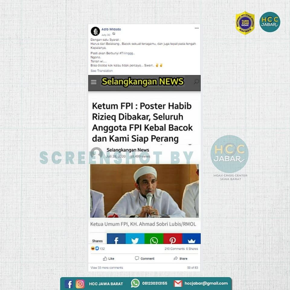 Fakta  anggota FPI kebal bacok siap perang karena foto Rizieq dibakar (Turnbackhoax.id)