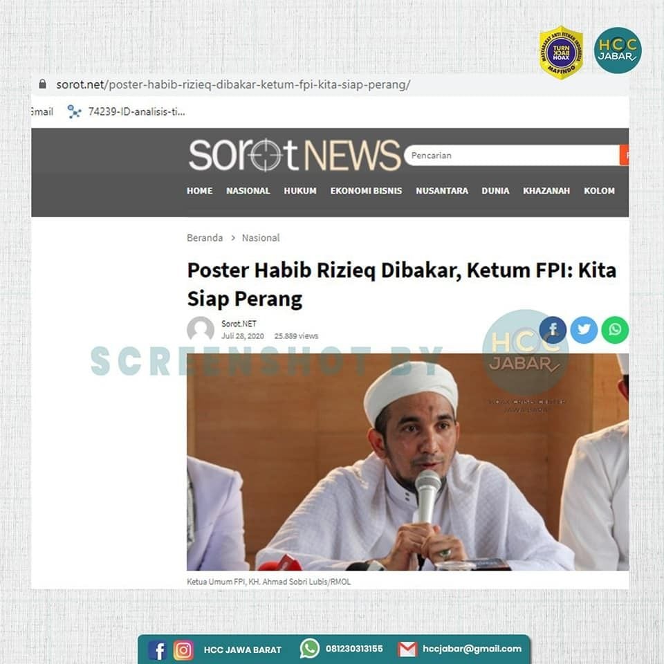 Fakta  anggota FPI kebal bacok siap perang karena foto Rizieq dibakar (Turnbackhoax.id)