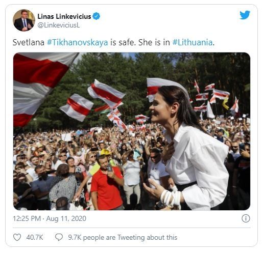 Sviatlana Tsikhanouskaya. (Twitter/@LinkeviciusL)