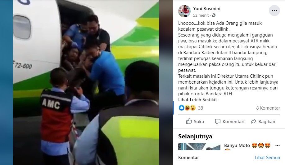 Orang gila masuk pesawat Citilink (FB/yunirusmini)