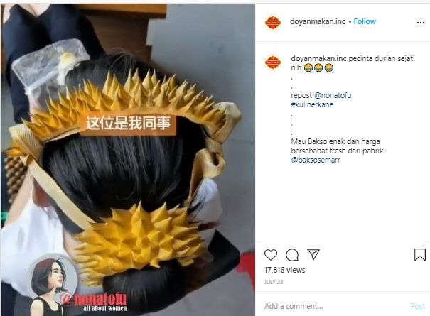 Kreatifnya Kebangetan, Wanita Ini Sulap Kulit Durian Jadi Aksesoris. (Instagram/@doyanmakan.inc)