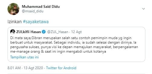 Said Didu tertawakan Ketum PAN yang dukung Gibran di Pilkada Solo (Twitter/msaid_didu)