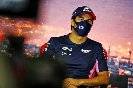 Pebalap Racing Point Sergio Perez hadiri jumpa pers, Kamis (13/8/2020), jelang balapan Formula 1 GP Spanyol. [AFP]