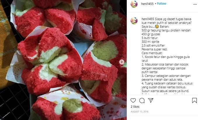  Sambut HUT RI Ke-75, Yuk Coba Resep Bolu Merah Putih di Rumah. (Instagram/@heni1455)