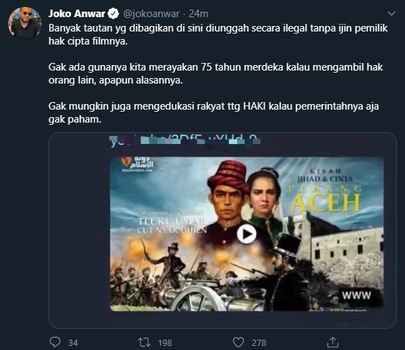 Cuitan Joko Anwar.(Twitter)