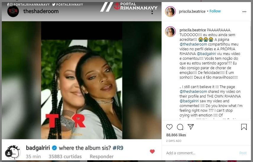 Viral Wanita Mirip Rihanna (instagram.com/priscila.beatrice)