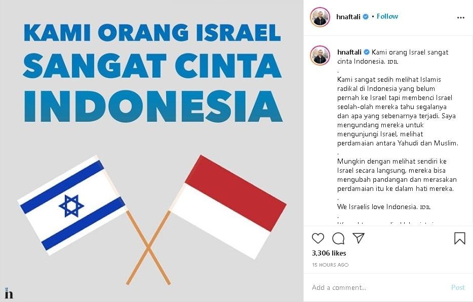 Influencer Israel Hananya Naftali ucapkan selamat HUT RI - (Instagram/@hanaftali)