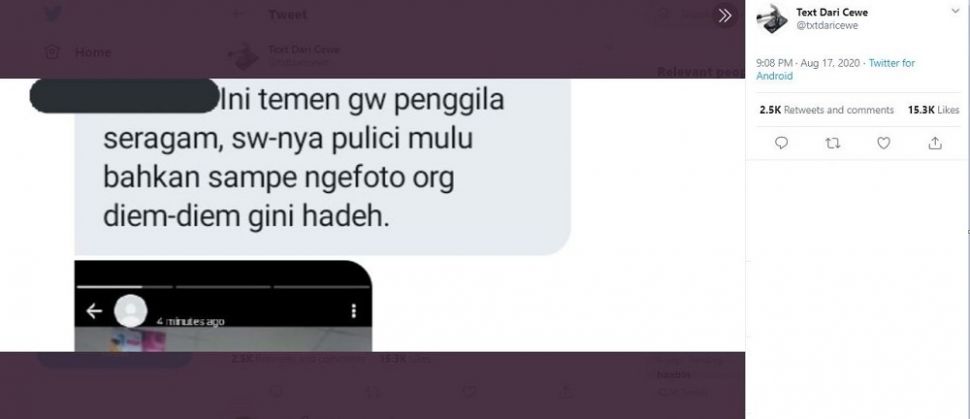 Viral Wanita Memfoto Pria Berseragam Diam-diam (twitter.com/txtdaricewe)