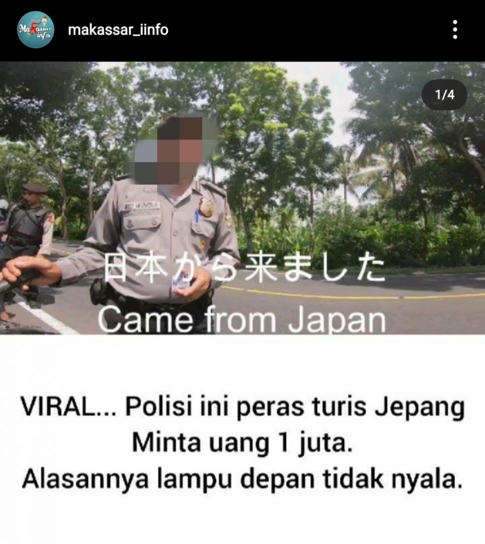 Viral oknum polisi peras turis asal Jepang (tangkapan layar akun instagram @info.makassar)