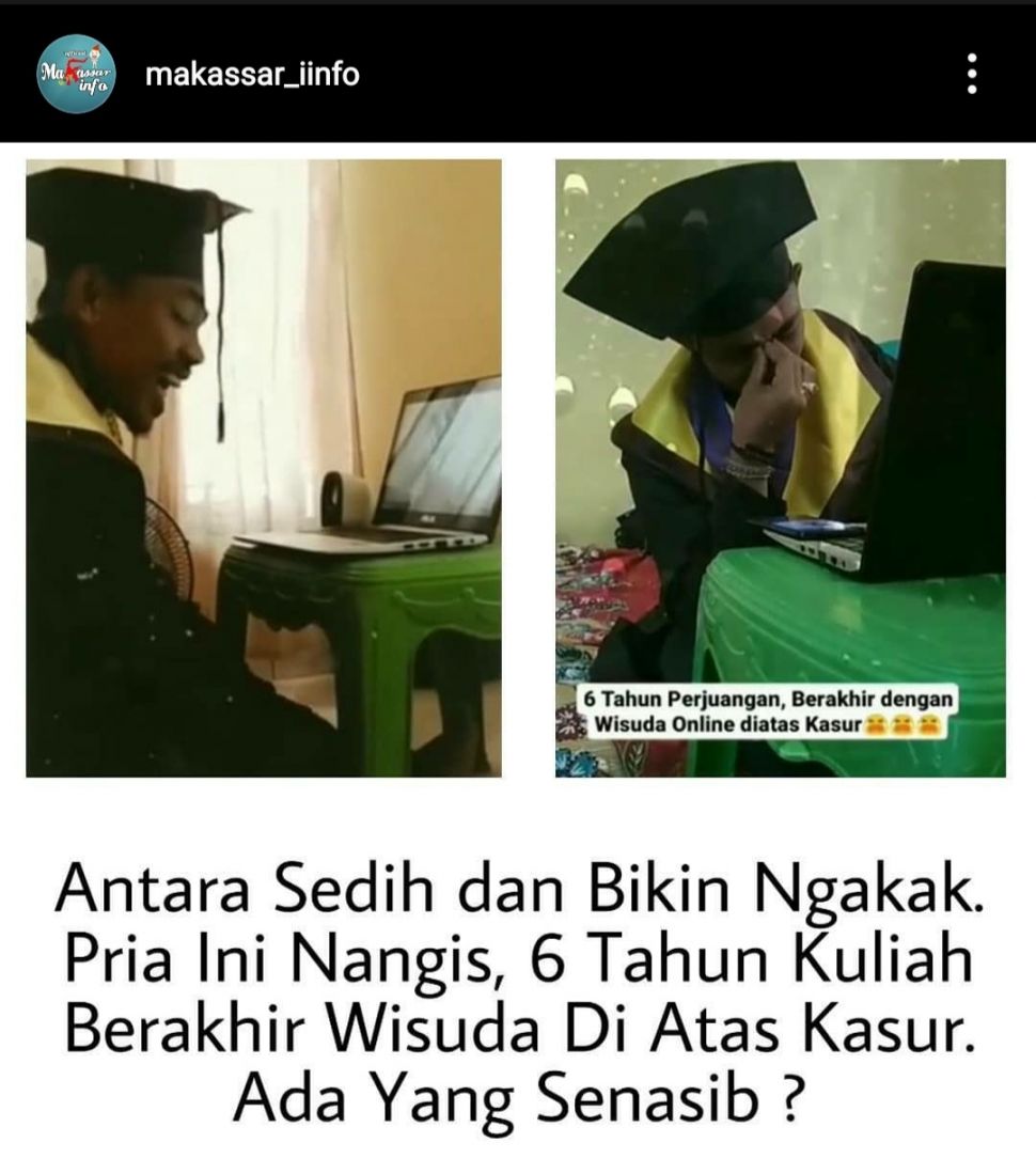 Viral video mahasiswa wisuda daring di atas kasurnya. (Instagram: @makassar_iinfo