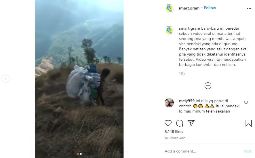 Pendaki punguti sampah di atas gunung (IG/smart.gram)