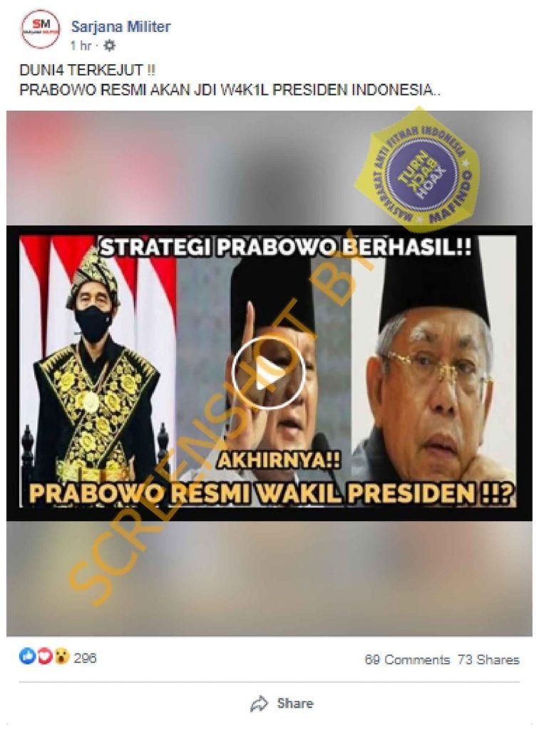 Fakta Prabowo akan dilantik jadi wapres (Turnbackhoax.id)