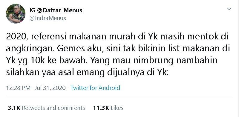 Kuliner Jogja - (Twitter/@IndraMenus)