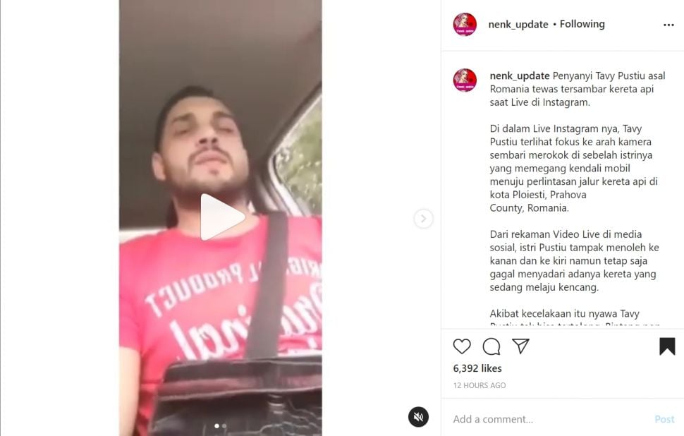 Bintang pop Tavy Pustio yang tewas tersambar kereta. (Instagram)