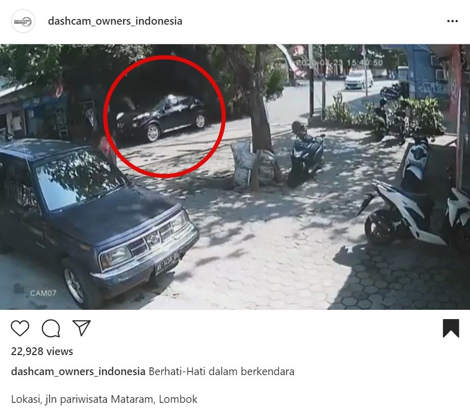 Detik-detik pemobil di Lombok nyaris tertimpa pohon. (Instagram/@dashcam_owners_indonesia)