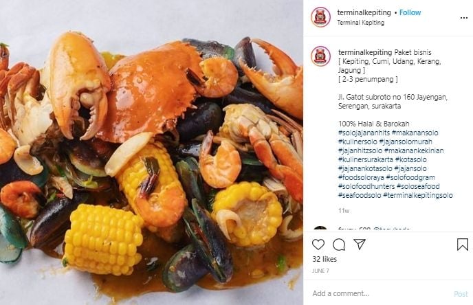 Baru di Yogyakarta, Restoran Ini Tawarkan Sensasi Makan Kepiting Dalam Bis. (Instagram/@terminalkepiting)