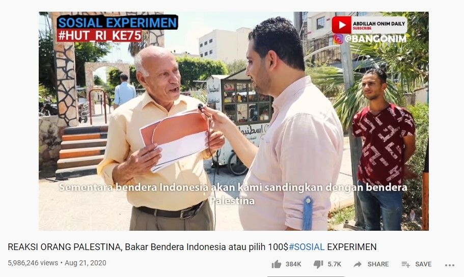 Warga Palestina Ditantang Bakar Bendera Indonesia Demi 100 Dolar AS (YT/abdillahonimdaily)