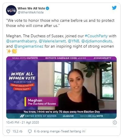 Meghan Markle bicara tentang politik. (Twitter/@WhenWeAllVote)