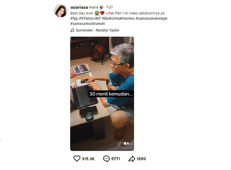 Video kejutan dari anak untuk bapaknya, pesannya mengharukan. (TikTok @Azariaza)