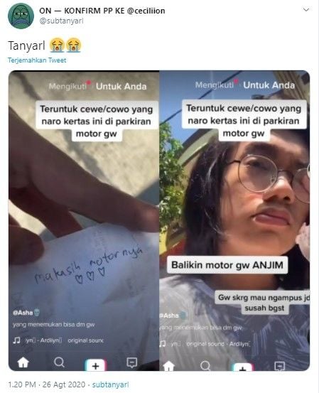 Surat cinta dari pencuri motor (Twitter/subtanyarl)