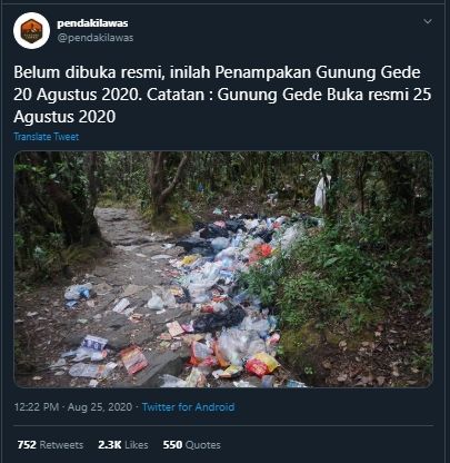  Penuh Sampah! Belum Dibuka Resmi, Kondisi Gunung Gede Ini Bikin Sedih. (Twitter/@pendakilawas)