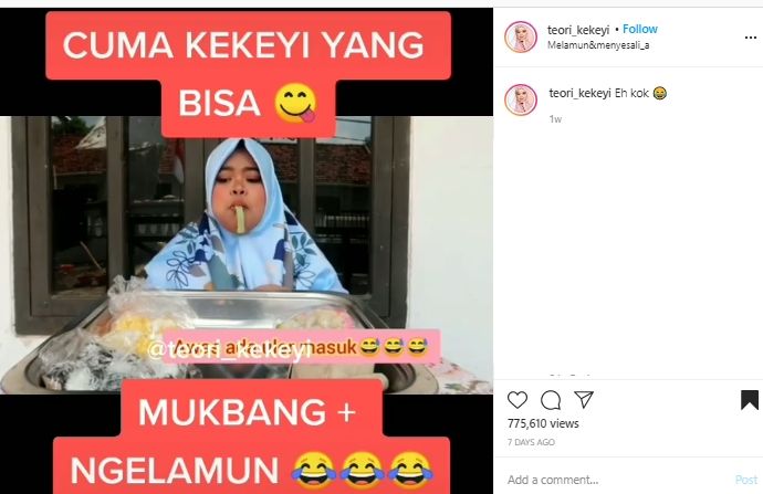 Mendadak Melamun saat Mukbang, Ekspresi Kekeyi di Video Ini Bikin Ngakak. (Instagram/@teorikekeyi)