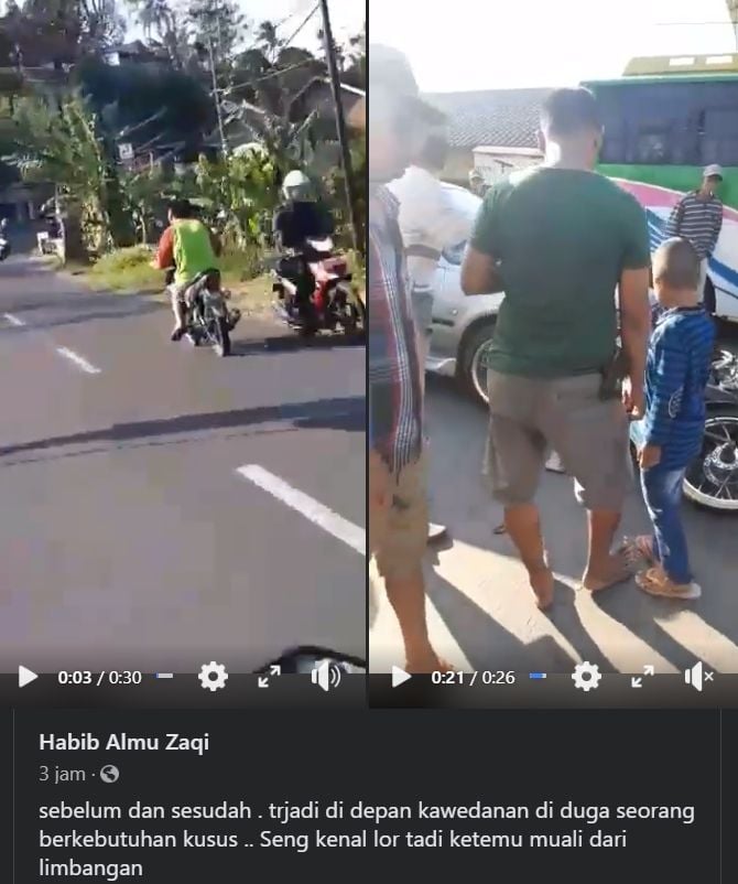 Viral pengendara motor nekat melawan arah dan menabrak mobil. (Facebook/Habib Almu Zaqi)