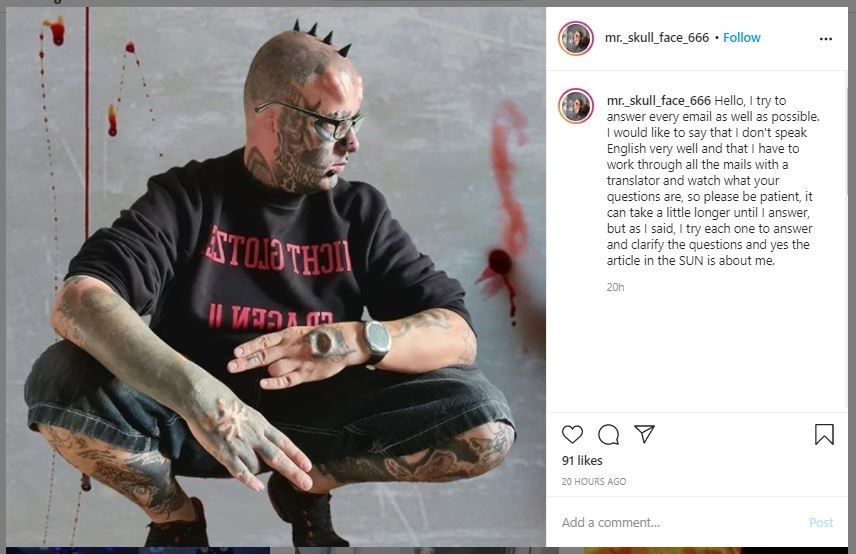 Suka Modifikasi Tubuh, Pria Ini Potong Telinga Sendiri (instagram.com/mr._skull_face_666)