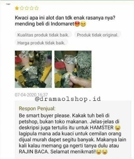 Salah Beli Kuaci untuk Hamster. (Instagram/@dramaolshop.id)