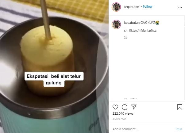 Beli Alat Telur Gulung, Ending Video Ini Bikin Pikiran Netizen Traveling. (Instagram/@keqabutann)