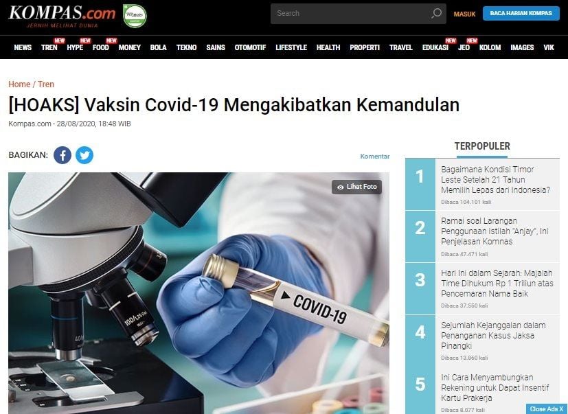 Fakta vaksin Covid-19 akibatkan kemandulan (Turnbackhoax.id)