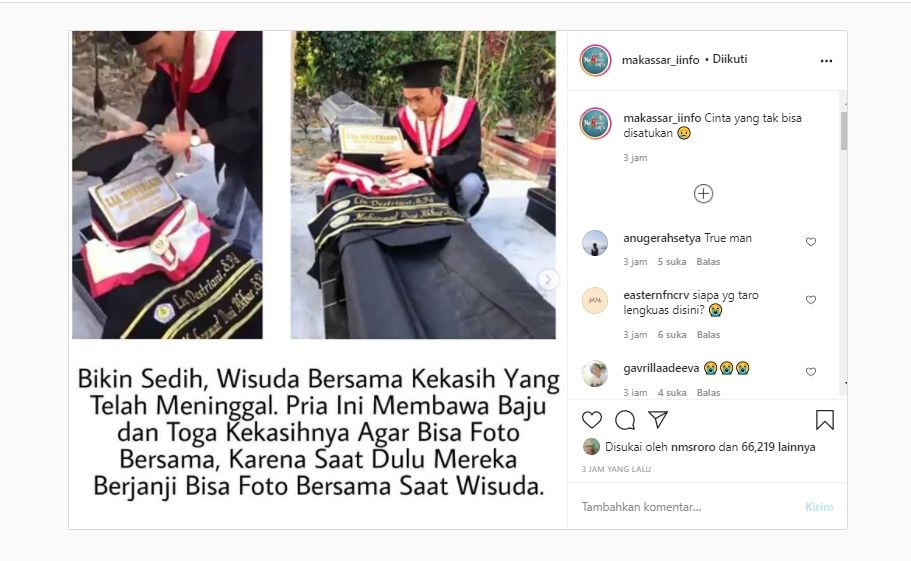 Lelaki Bawa Toga Kekasihnya yang Sudah Meninggal. (Instagram: @makassar_iinfo)