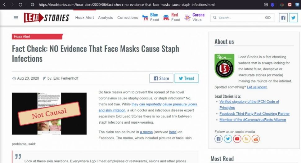 Fakta masker sebabkan infeksi Staph (Turnbackhoax.id)