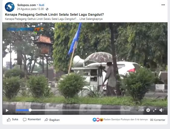 Terungkap, Ini Alasan Pedagang Getuk Lindri Nyetel Lagu Dangdut Keras-keras. (Facebook/Solopos.com)
