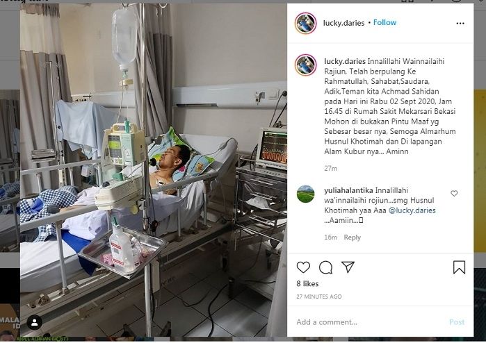Foto Idan Separo di ranjang rumah sakit [Instagram/lucky.daries]