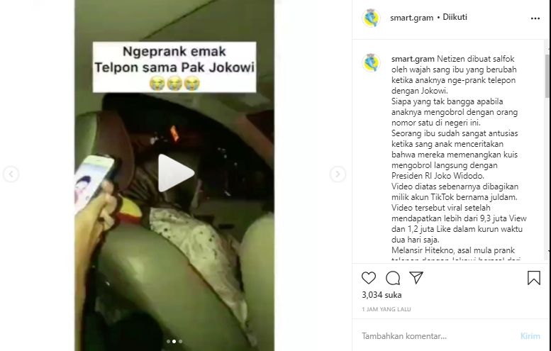 Viral anak nge-prank video ditelepon Jokowi (Instagram/@smart.gram).